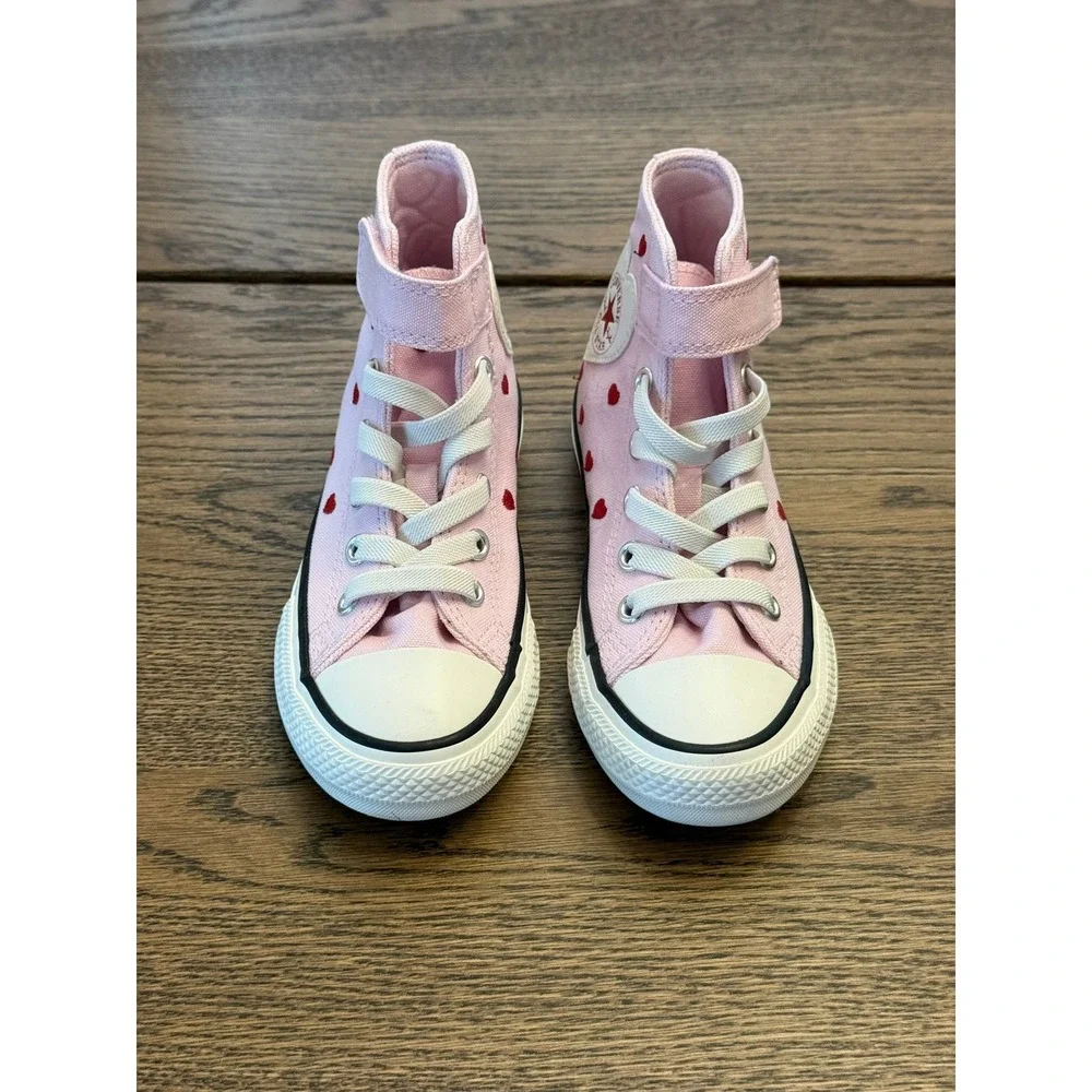 Converse Chuck Taylor All Star High Top Pink Heart Embroidery Kids Shoes 12 Y